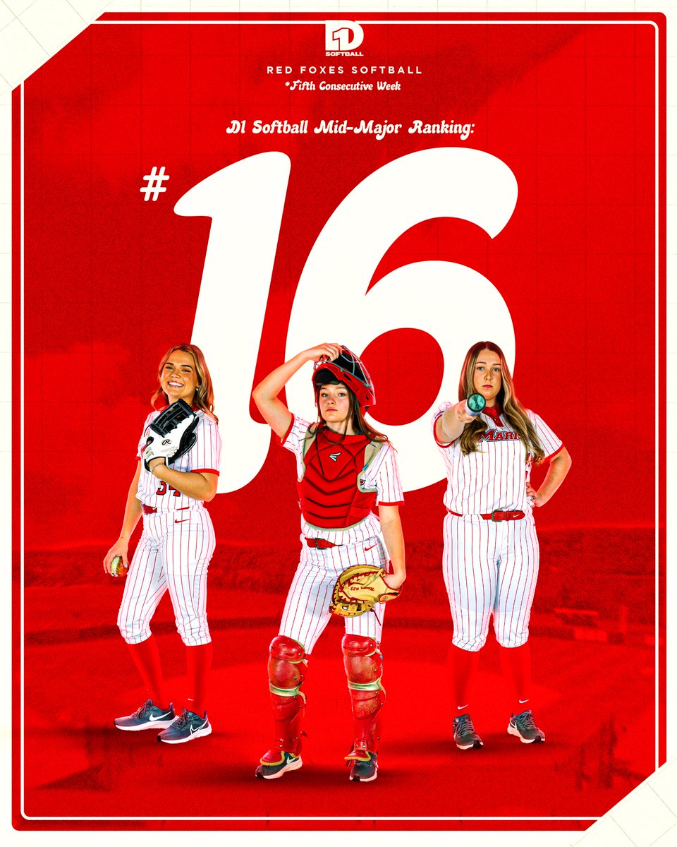 LOCKED IN AT 16 🥎🦊

For a second-consecutive week, the Red Foxes are ranked 16th in D1 Softball’s mid-major poll!

📰 tinyurl.com/ma7rn8mx

#FoxTrot🦊