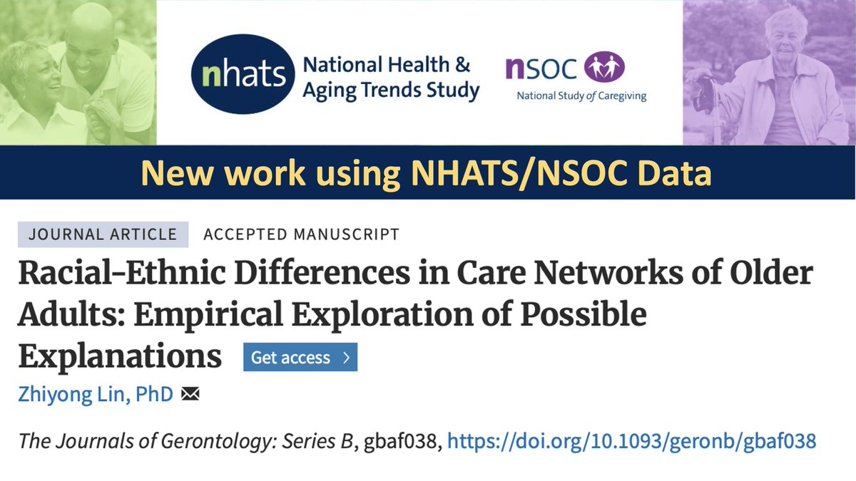 New work using #NHATS/#NSOC data by Dr. Zhiyong Lin in The Journals of Gerontology Series B:

#Racial-#Ethnic #Differences in #Care #Networks of #Older #Adults: Empirical Exploration of Possible Explanations

"#Black and #Hispanic #olderadults tended to receive care from children
