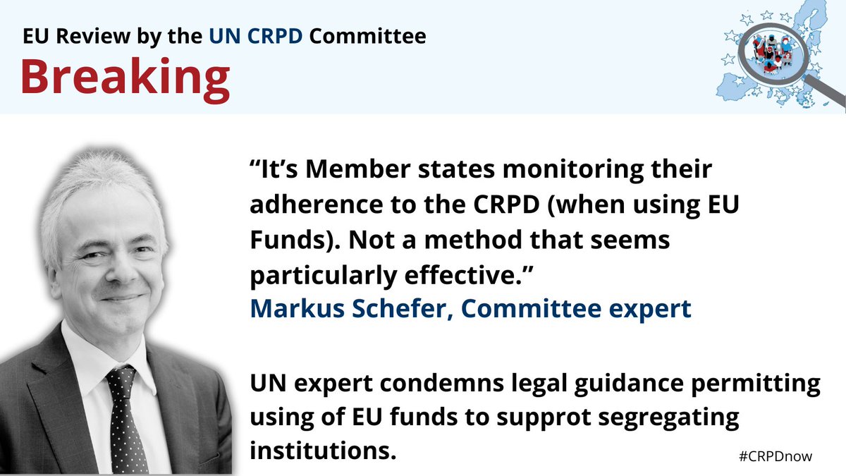 UN expert Markus Schefer highlights that - in 13 EU countries - more adults with disabilities live segregated in residential institutions now than 10 years ago. 

He asks how is the Commission guaranteeing that EU funds are not be used to fund them. 

 #CRPDnow