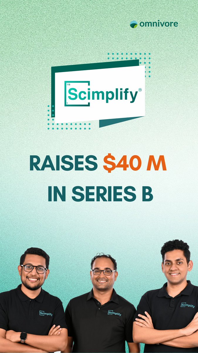 omnivore_vc's tweet photo. 🔬 Funding Alert | Scimplify Raises $40 M

Access to specialty chemicals is a critical challenge for #pharmaceuticals, #agriculture &amp; #manufacturing —where precision, compliance, and reliability matter most. It is here @scimplify_ is making a difference!

https://t.co/ZF7VQIbBjx https://t.co/CFMAE3yKgJ