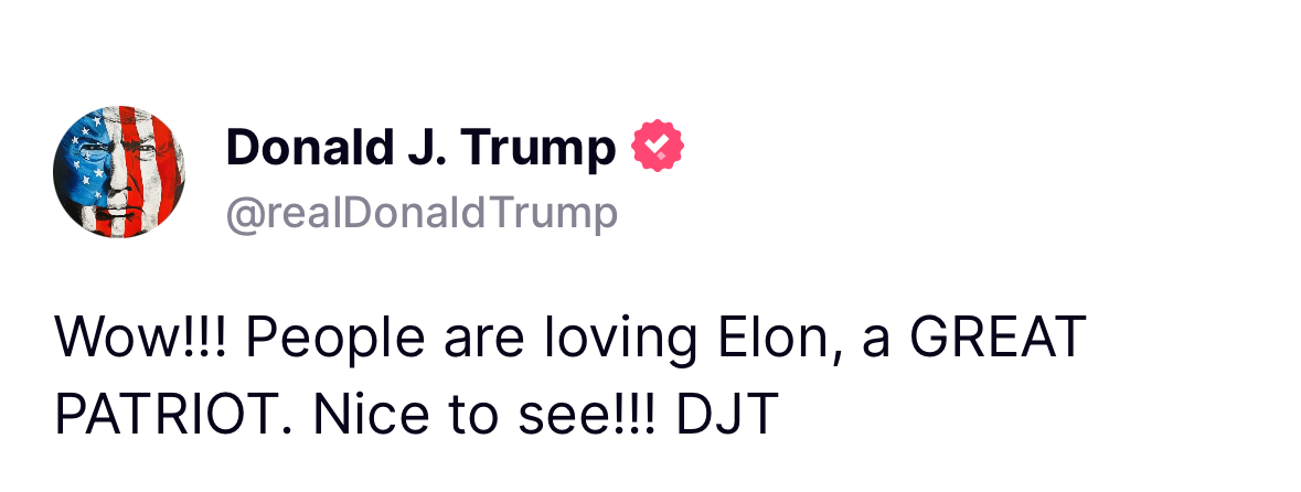 The people love <a href="/elonmusk/">Elon Musk</a> 🇺🇸