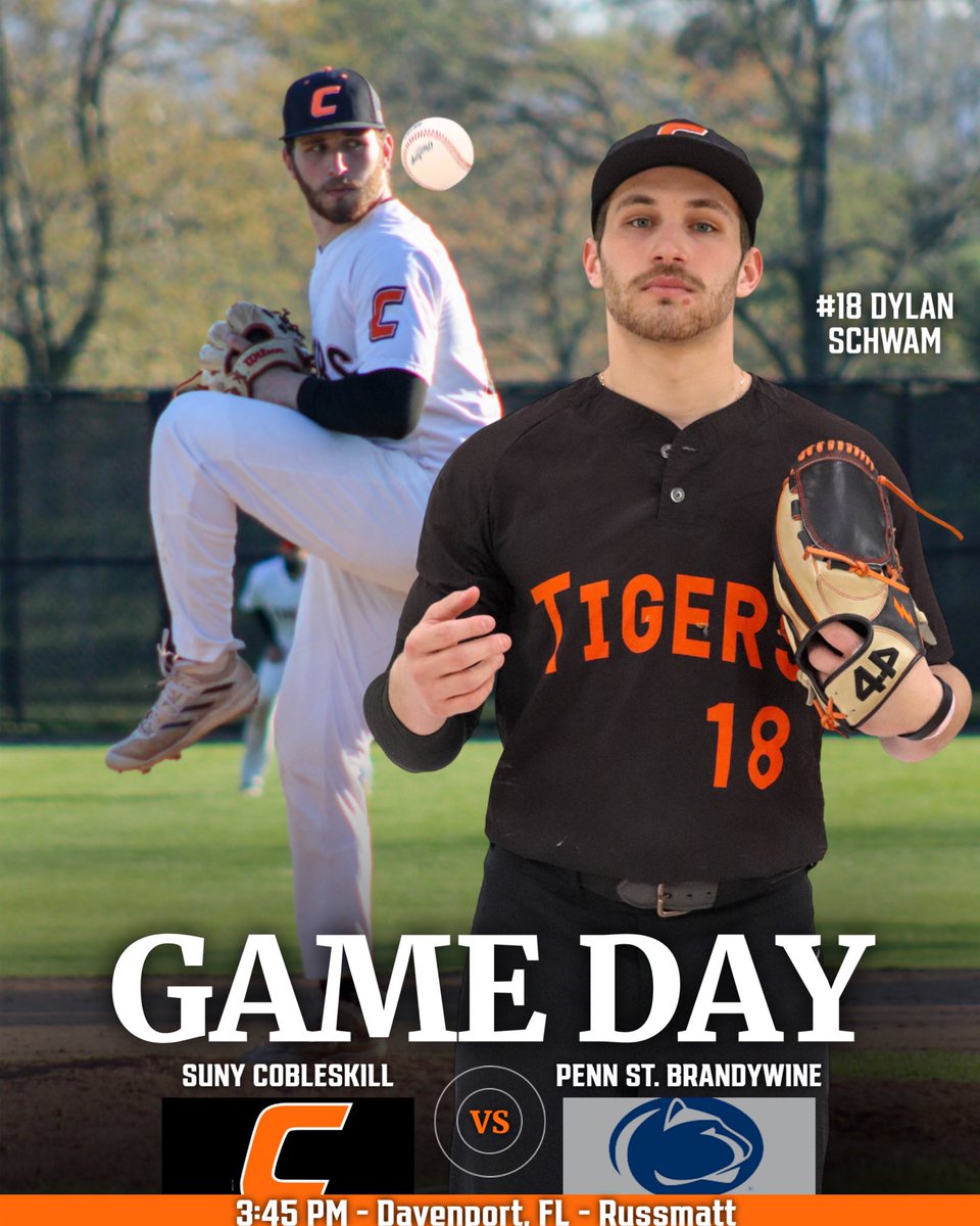 CobyAthletics's tweet photo. Kicking off their Florida Trip ⚾️

@CobleskillBase opens their Florida trip with a 3:45 PM single game against Penn State Brandywine down at the RussMatt Tournament in Davenport, Florida.

🆚 Penn St. Brandywine (2-9)
⌚️ 3:45 PM
📍 Davenport, FL

#OneCoby #d3baseball https://t.co/bEggMpK2Ud
