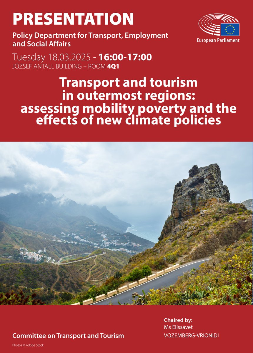PolicyTRAN's tweet photo. š¢ Itās tomorrow! Our #StudyPresentation on āTransport and tourism in outermost regions: assessing mobility poverty and the effects of new climate policiesā will start at 16:00pm. If you canāt attend in person follow it online : https://t.co/xegSn8r8ce https://t.co/VzUrb3pH0M