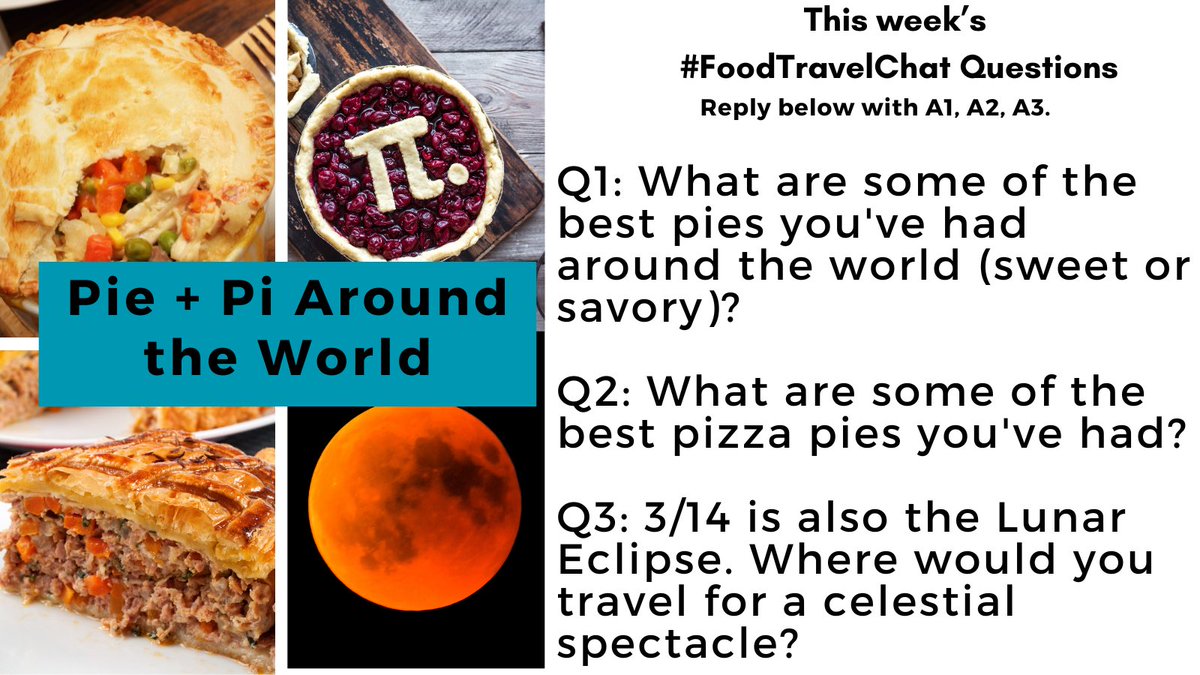 Our Tasty Travels (@ourtastytravels) on Twitter photo Let’s celebrate #NationalPiDay with pi(e) around the world on #FoodTravelChat. Reply to questions w/ “Quote"+#FoodTravelChat so we see it.
Follow host <a href="/carollivestoeat/">Carol Vu</a>, @adventuringgal <a href="/ChrisPappinMCC/">Christine & Gary Pappin Dream Vacations</a>, <a href="/ourtastytravels/">Our Tasty Travels</a> & on Bluesky/Instagram @real_food_traveler Let’s celebrate #NationalPiDay with pi(e) around the world on #FoodTravelChat. Reply to questions w/ “Quote"+#FoodTravelChat so we see it.
Follow host <a href="/carollivestoeat/">Carol Vu</a>, @adventuringgal <a href="/ChrisPappinMCC/">Christine & Gary Pappin Dream Vacations</a>, <a href="/ourtastytravels/">Our Tasty Travels</a> & on Bluesky/Instagram @real_food_traveler