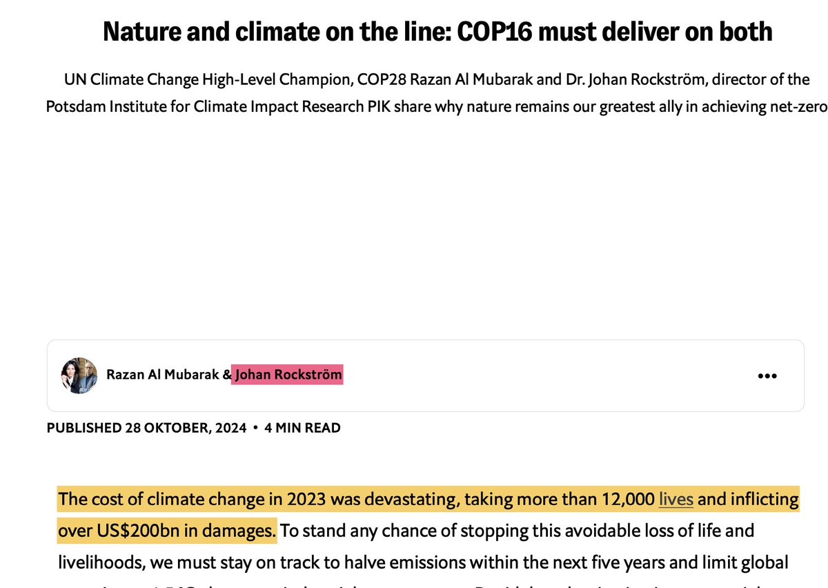 Dog det verkligen 12 000 människor i klimatförändringar 2023?
Det skriver professor <a href="/jrockstrom/">Johan Rockström</a> Sveriges mest kända klimatexpert, i Economist Impact.
Problemet - källan säger något annat.

Artikeln länkar till Rädda Barnen som i sin tur hämtat datan från katastrofdatabasen