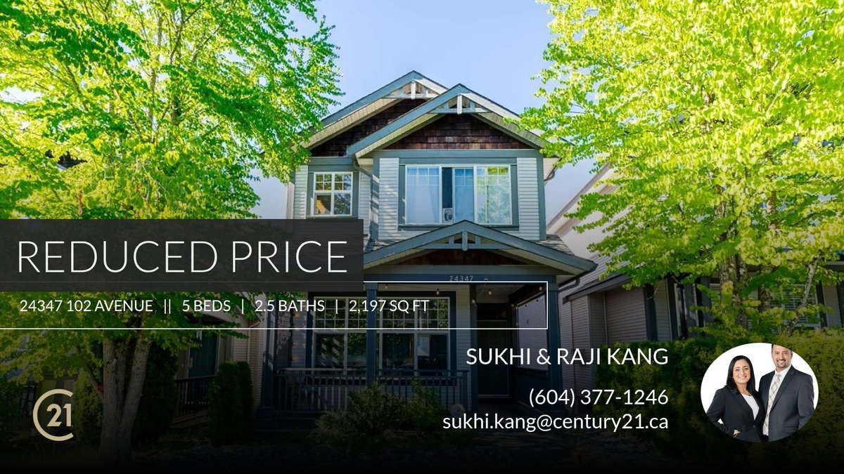 📍 Reduced Price 📍 This recently reduced home at 24347 102 Avenue in Maple Ridge won't last long, so, don't wait to set up a showing! Reach out here or at (604) 377-1246 for more information! c21.ca/mls/R2944955