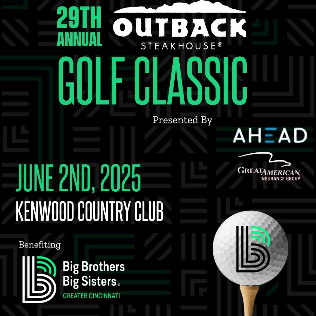 Join us for the 29th Annual Outback Steakhouse Golf Classic on Monday, June 2, 2025, at Kenwood Country Club! Benefiting Big Brothers Big Sisters of Greater Cincinnati, this event has raised over $5 million to support Tri-State youth.💚

Sign up today: donate.bigsforkids.org/ge/2025golfcla…