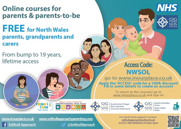 Take advantage of this limited opportunity!! Solihull Approach online courses normally cost £19 - £39 per person, but are FREE for North Wales residents!
To access the online course, click on inourplace.co.uk &amp; apply access code NWSOL
#SolihullNWales