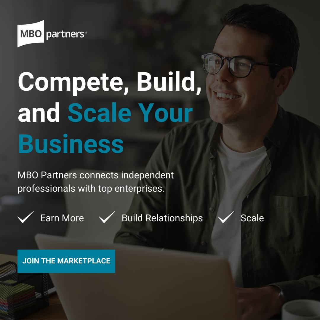 MBOpartners's tweet image. Join MBO’s marketplace and connect with top enterprises today.

✔ Get top dollar for your skills
✔ Build long-term client relationships
✔ Scale your business with ease

mbopartners.com/marketplace/?u… 

#IndependentProfessionals #FreelanceSuccess #ConsultingBusiness #MBOPartners