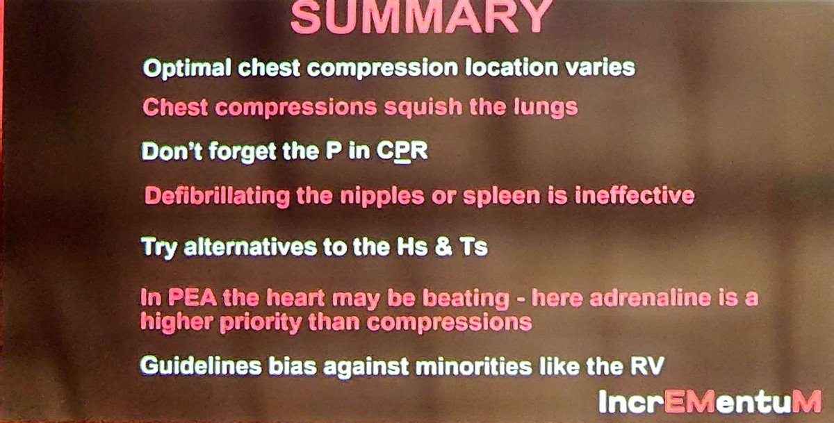Mark Ramzy, DO, EMT-P (@mramzydo) on Twitter photo <a href="/cliffreid/">Cliff Reid</a> on Mental Models in Cardiac Arrest at @Incrementum2025
🫀 CPR sustains perfusion, does not treat cardiac arrest
🫁High Quality CPR is terrible for lungs, O2 is still needed
⚡Most arrests are non-shockable
👀Watch defibrillator pad placement
#FOAMed #incrementum2025 <a href="/cliffreid/">Cliff Reid</a> on Mental Models in Cardiac Arrest at @Incrementum2025
🫀 CPR sustains perfusion, does not treat cardiac arrest
🫁High Quality CPR is terrible for lungs, O2 is still needed
⚡Most arrests are non-shockable
👀Watch defibrillator pad placement
#FOAMed #incrementum2025