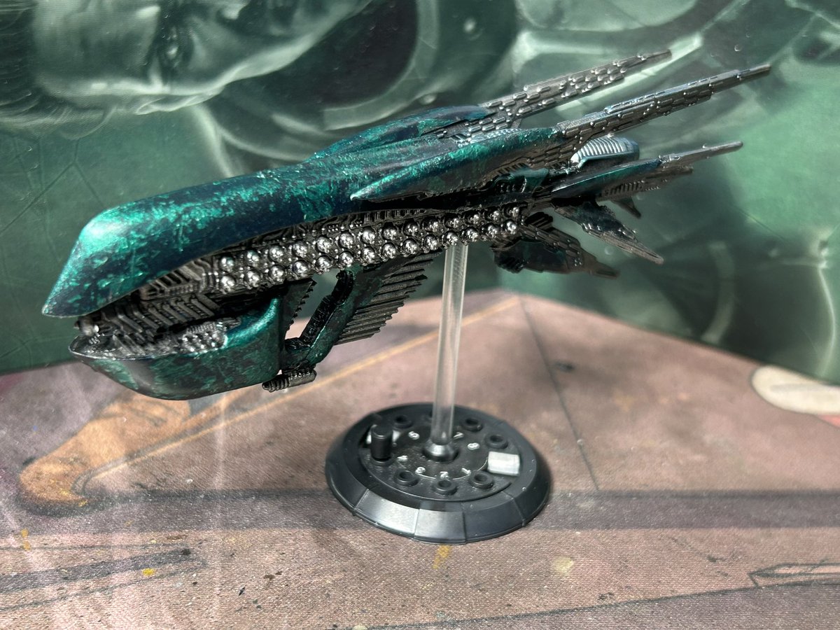 Kaeru_Bushi's tweet image. 塗らないといけないものは他にあるけどとりあえず塗装した
DFCは簡素に塗る
#DropfleetCommander
 #ドロップフリートコマンダー