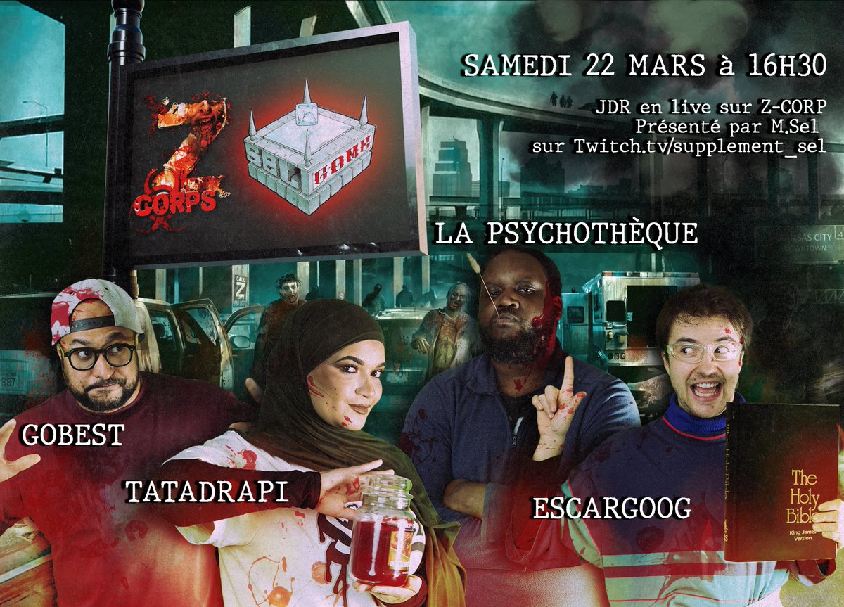 🏳️🌈Supplement sel (@selsupplement) on Twitter photo LE SEL GAME DE RETOUR !
Nouvelle team, nouveau MJ et nouveau monde !
Bienvenue dans Z-CORP , le JDR de "zombie" dans un USA alternatif de 2012
Un scénario original en 2 partie
1er RDV le Samedi 22 mars à 16H30
<a href="/escargoog/">escargoog</a> <a href="/La_Psychotheque/">La droite de Brigitte 🥊</a> <a href="/Tata_drapi/">TataDrapi 💥💫</a> <a href="/GobestTwitch/">Gobest</a> LE SEL GAME DE RETOUR !
Nouvelle team, nouveau MJ et nouveau monde !
Bienvenue dans Z-CORP , le JDR de "zombie" dans un USA alternatif de 2012
Un scénario original en 2 partie
1er RDV le Samedi 22 mars à 16H30
<a href="/escargoog/">escargoog</a> <a href="/La_Psychotheque/">La droite de Brigitte 🥊</a> <a href="/Tata_drapi/">TataDrapi 💥💫</a> <a href="/GobestTwitch/">Gobest</a>