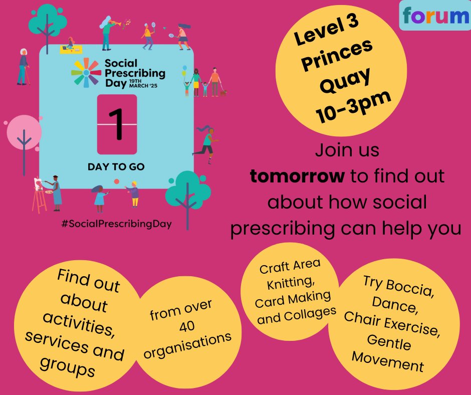 It's nearly here! Our Social Prescribing Day celebration is tomorrow.  Come along, bring friends and family.

Meet organisations who offer activities and support across Hull and meet social prescribers to see how they could help you.