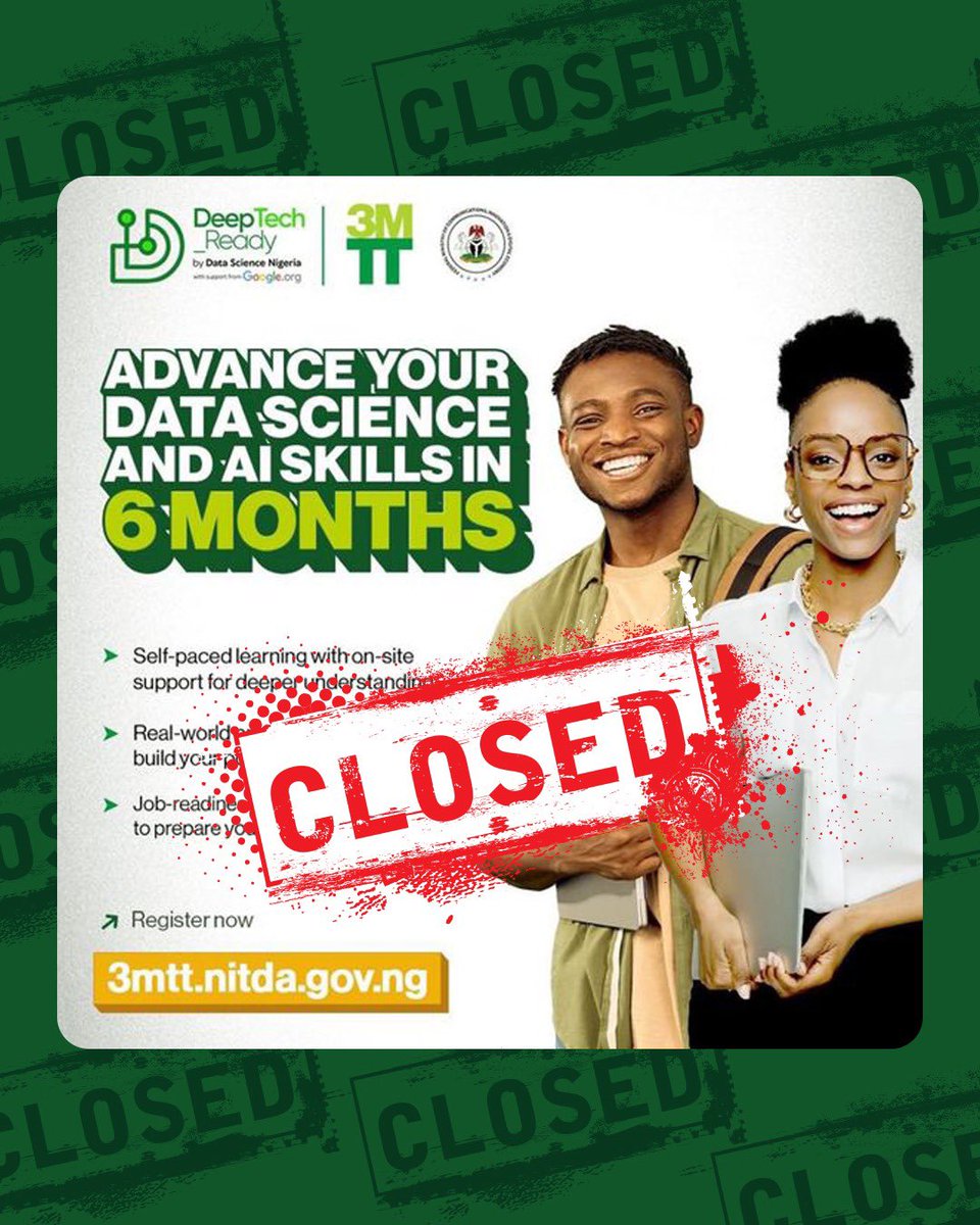 3MTTNigeria's tweet image. Applications for the #DeepTech_Ready Upskilling Programme are now closed. Thank you to everyone who applied!

If you missed out or want to further develop your tech skills, #3MTT Cohort 3 is still open. 

Sign up! 
3mtt.nitda.gov.ng