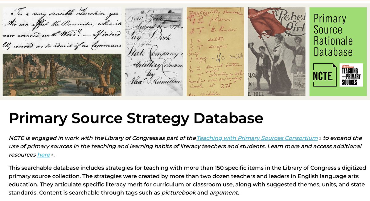 glennw98's tweet photo. Loving this Primary Source Strategy Database from @RWTnow! https://t.co/Eyfgt46B12 Teacher-created activities using @librarycongress resources. #socialstudies #historyteachers #sschat #engchat #engsschat  #edchat @ESSDACK @TeachingLC https://t.co/Y9OWdMDxvj