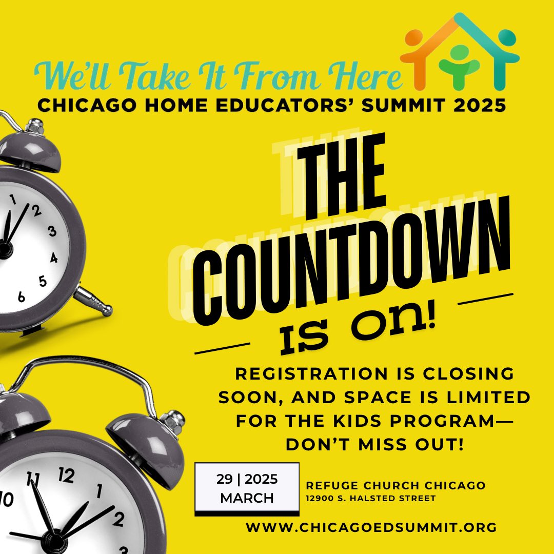 ⏳The Countdown is ON! We are just 16 days away from the Chicago Home Educators Summit 2025 🎉! Registration is closing soon, and space is limited for the Kids Program—don’t miss out!

Secure your spot NOW! 
👉chicagoedsummit.org
 #CHES2025 #chicago