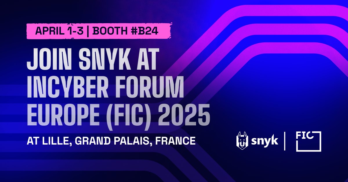 🚨 Join Snyk at #InCyberForum Europe (FIC)! We’ll be showcasing our dev-first security solutions with live demos, expert insights, &amp; exclusive swag. Stop by booth #B24 to see how Snyk can help you secure your apps and infrastructure—without slowing down development. <a href="/FIC_eu/">karen</a>