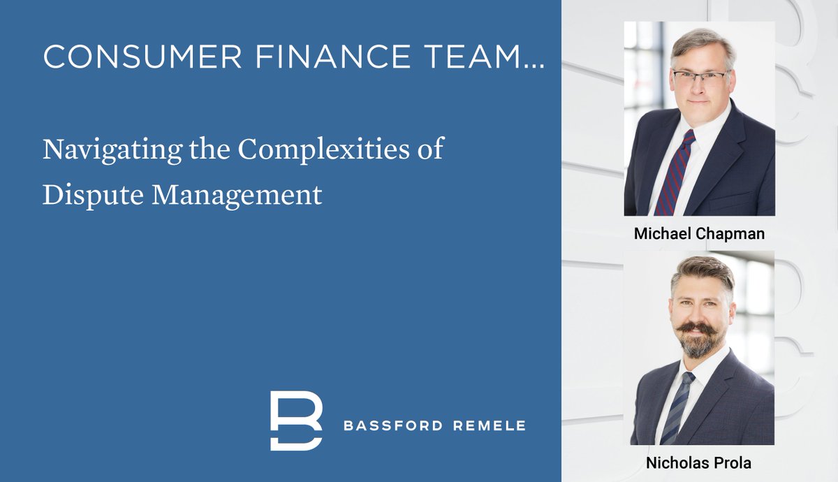 BassfordRemele's tweet photo. Bassford Remele Counsel Michael Chapman and Nicholas Prola will present "Navigating the Complexities of Dispute Management" at today's ACA International Huddle.
#ConsumerFinance #FDCPA #FCRA #TCPA #Attorneys #BassfordRemele https://t.co/GN1XJMUEPd