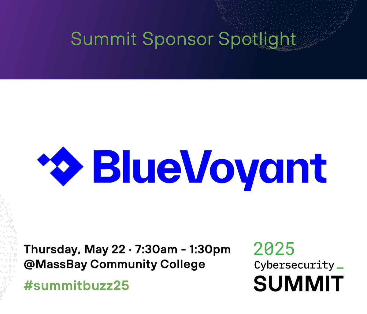 We're excited to announce BlueVoyant as a Gold Sponsor for this year's 2025 Cybersecurity Summit!  

Join us at the 2025 Summit to hear from industry experts and explore innovative security solutions.

Register now: hubs.li/Q03bvn3w0

#summitbuzz25 #5thWallofSecurity