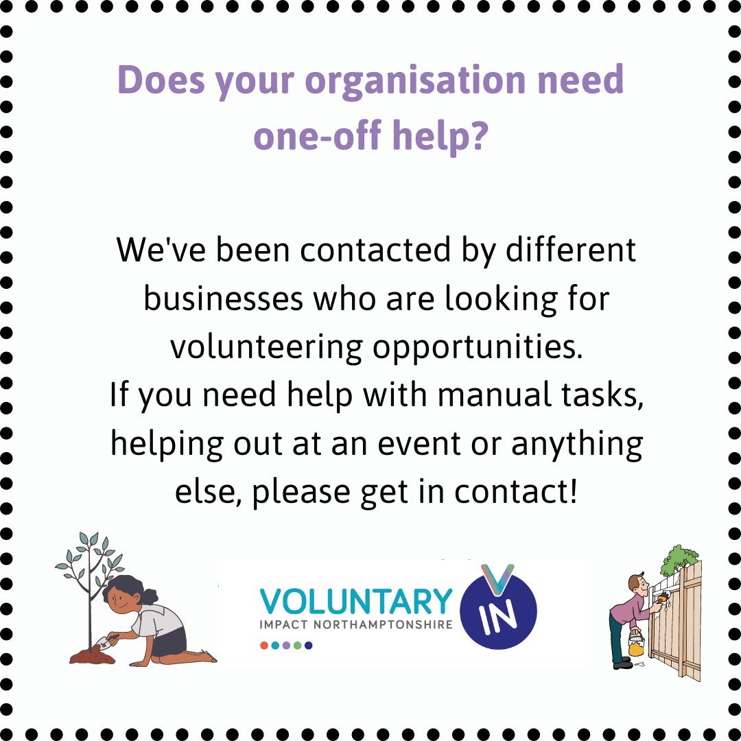 Vol Impact Northants (@voluntaryimpact) on Twitter photo We often get businesses and groups of students who are looking for short-term volunteering projects. If you think you can help, please email us at info@voluntaryimpact.org.uk. We often get businesses and groups of students who are looking for short-term volunteering projects. If you think you can help, please email us at info@voluntaryimpact.org.uk.