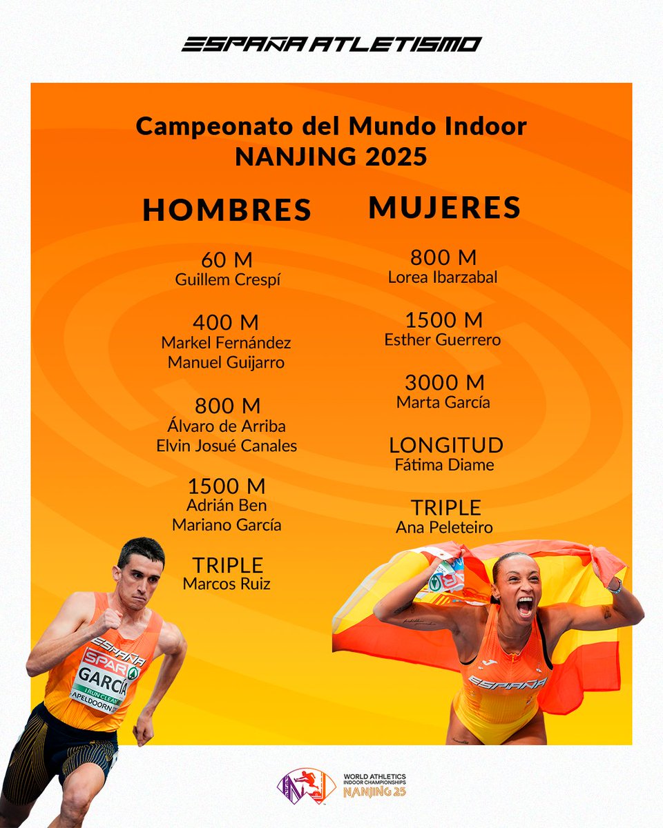 🚨 12+1 de #EspañaAtletismo para los #WorldIndoorChamps de Nanjing 🇨🇳

Aún con #Apeldoorn2025 en el recuerdo, en la cabeza y las piernas un objetivo Mundial.

La #PasiónPorCompetir regresa a China 📝 bit.ly/3Fqrn3O