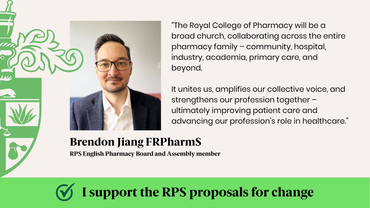 Royal Pharmaceutical Society (@rpharms) on Twitter photo RPS English Pharmacy Board and Assembly member Brendon Jiang highlights how a royal college can be a strong voice for pharmacy working in collaboration to strengthen the profession to the benefit of all.
Voting opens 13 March: ow.ly/Q6B050VgokS #RPSVote <a href="/BPharmJiang/">Brendon Jiang 江汉昌 FRPharmS</a> RPS English Pharmacy Board and Assembly member Brendon Jiang highlights how a royal college can be a strong voice for pharmacy working in collaboration to strengthen the profession to the benefit of all.
Voting opens 13 March: ow.ly/Q6B050VgokS #RPSVote <a href="/BPharmJiang/">Brendon Jiang 江汉昌 FRPharmS</a>