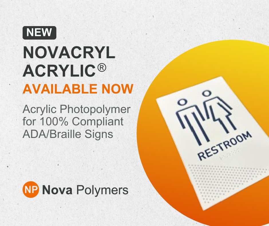 NovaPolymers's tweet photo. We're thrilled to share our NEW acrylic substrate, Novacryl AC! Combining user-friendly material with exceptional durability, fabricators have a quicker &amp; simpler solution for creating 100% compliant ADA signs. For more info or to place an order, contact your local consultant! https://t.co/xsNgB19XPg
