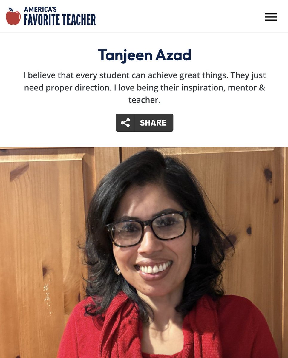 🍾How exciting! Long-time NYC teacher leader, Tanjeen Azad, has been nominated for America's Favorite Teacher! We're sure she'd appreciate the support of the TL community. Vote here: americasfavteacher.org/2025/tanjeen-a…