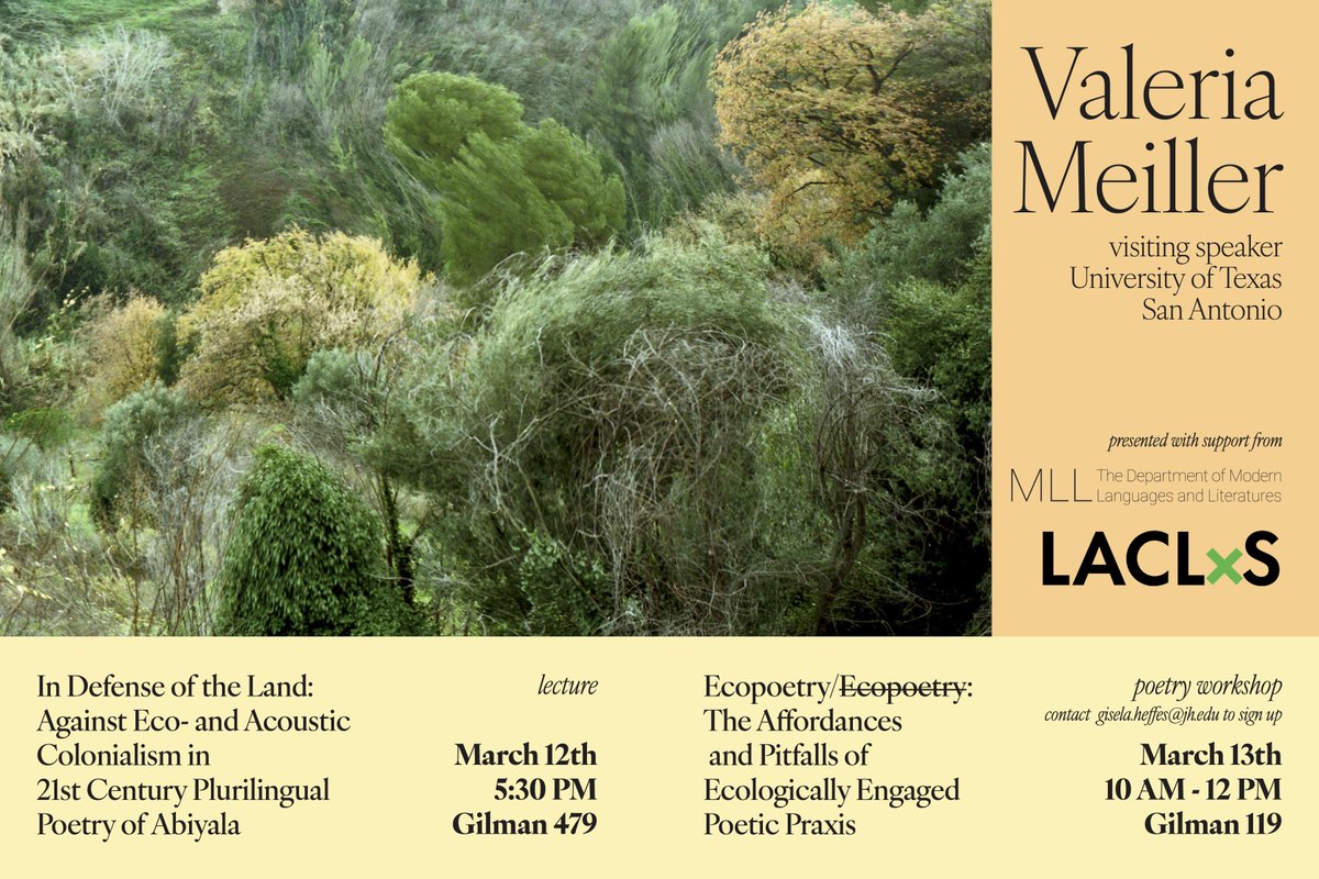 If you can make it today, please join us for an engaging talk today and a poetry workshop tomorrow (details below) by environmental humanities scholar and poet Valeria Meiller, and feel free to share this with anyone interested in attending! #Abiyala #Ecopoetry #environmental