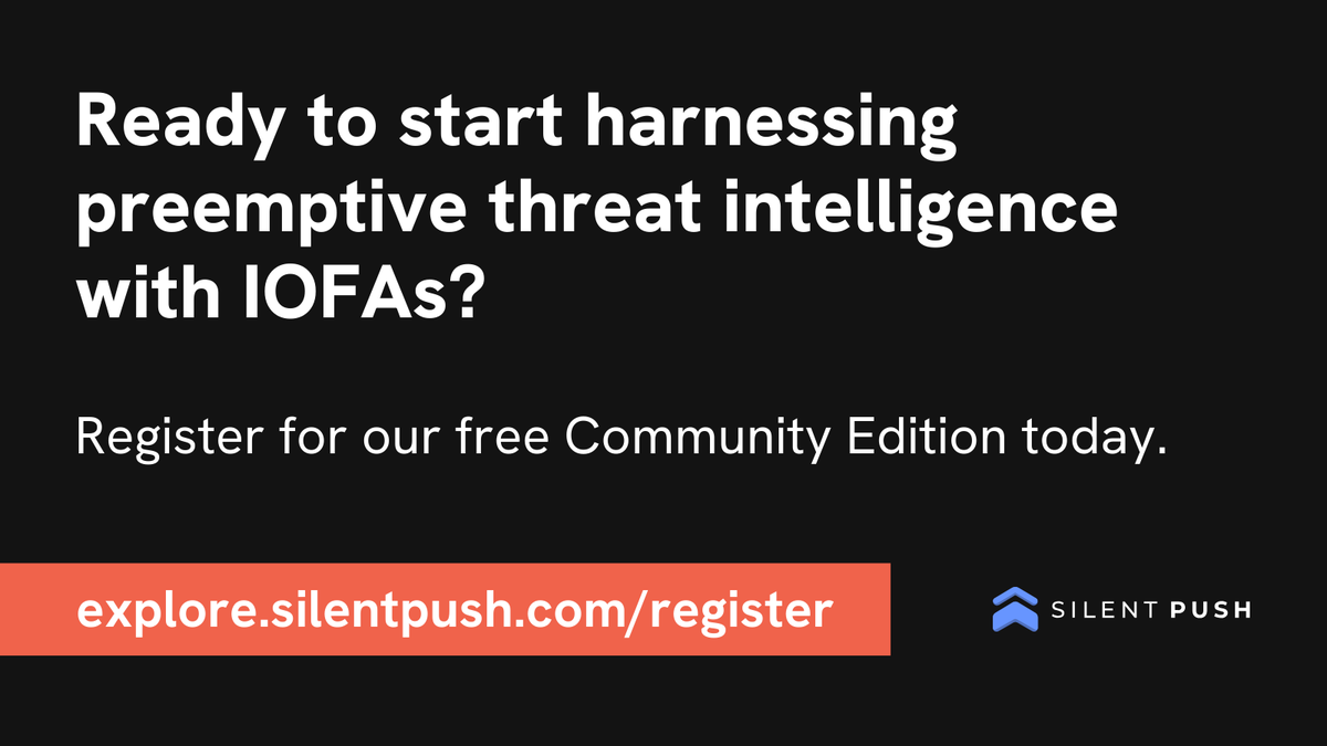 silentpush's tweet photo. Register for our free Community Edition and start revealing hidden adversary infrastructure today: https://t.co/97O2Oxuc6f

#IOFAs #cybersecurity #CTI #threatintelligence #preemptive https://t.co/YvsE25xLw1