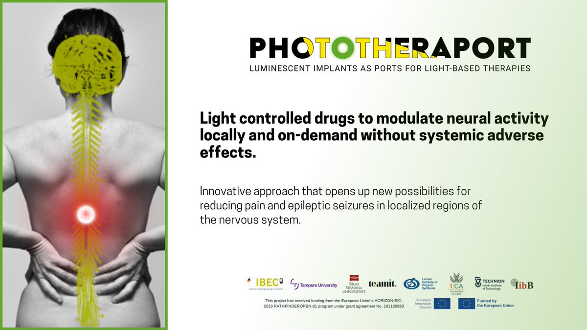 PHOTOTHERAPORT's tweet image. 📢💡 What if we could treat neuropathic pain & epilepsy with light?
In #PHOTOTHERAPORT, we’re developing light-emitting implants & light-controlled drugs for precise, side-effect-free treatments!
🚀 Funded by EU | Learn more: phototheraport.org