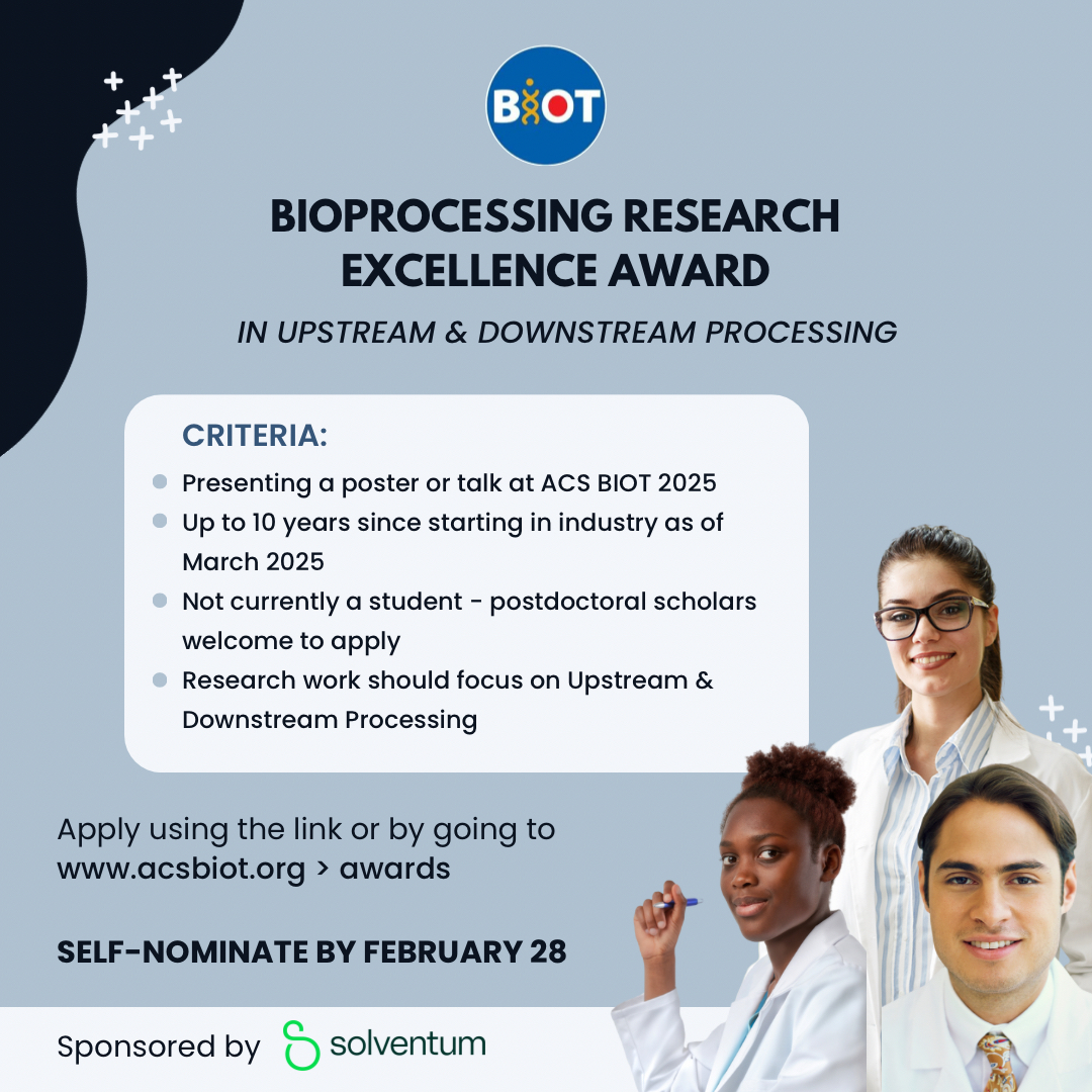 DEADLINE THIS FRIDAY! Young professionals this award is for you! Solventum presents the Bioprocessing Research Excellence Award in Upstream &amp; Downstream Processing. Submit yourself for consideration here: lnkd.in/eRDbZ7Xm