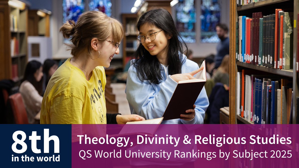 We’ve been ranked 8th in the World for Theology, Divinity &amp; Religious Studies as part of the QS World University Rankings by Subject 2025! 🎉

These rankings analysed the reputation &amp; research of over 5,200 institutions with 1,747 being ranked across different subject areas.