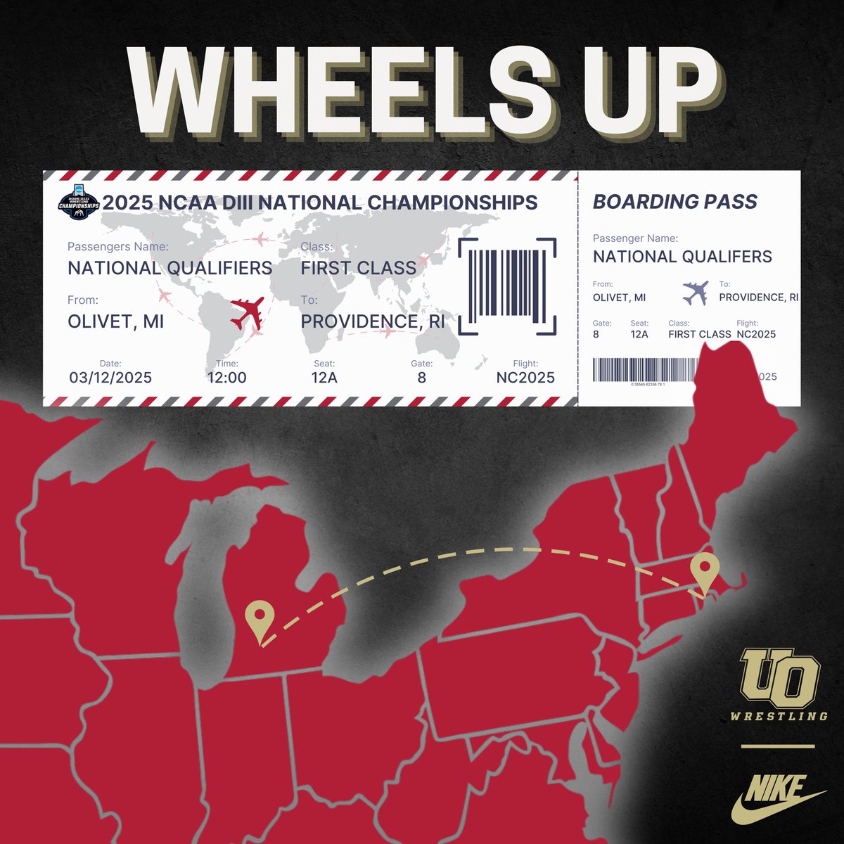 Our 3 qualifiers: Ben Kamali, Dylan Phelps, Dash Herrema, and part of the coaching staff fly out to Providence, Rhode Island today! We are only 2 days out from competition at the 2025 NCAA DIII National Championships. Stay tuned for more results and information on the weekend.