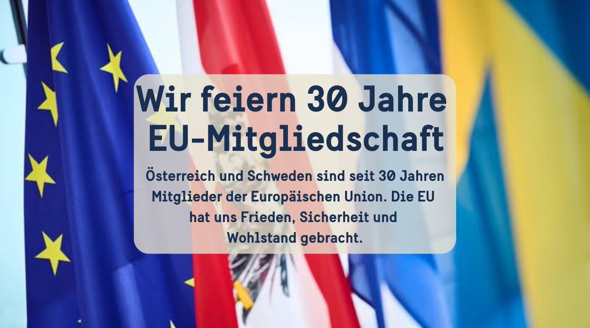 Die Bedeutung von 30 Jahre 🇪🇺 für 🇸🇪 &amp; 🇦🇹? U. a.:

📈 EU-Binnenmarkt erleichtert Exporte. 70% der 🇸🇪 &amp; 🇦🇹 Exporte gehen in die EU

🎓 Tausende Studierende &amp; Fachkräfte nutzen Erasmus &amp; Arbeitnehmerfreizügigkeit

🌱 Gemeinsam für Nachhaltigkeit, Sicherheit &amp; Demokraite

#EU30Years