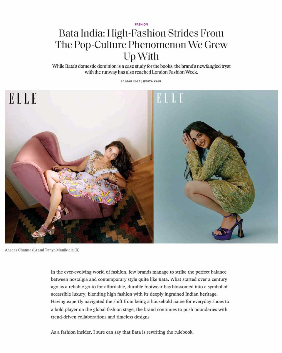 BATA_India's tweet photo. From a household name to a high-fashion statement, Bata India continues to redefine style and comfort✨👟 Featured in @elleindia, we’re celebrating our journey from a pop-culture phenomenon to a brand that strides ahead with innovation, craftsmanship, and timeless design.
Swipe to read more and step into the future of fashion with us 🚀💃
#BataIndia #ElleIndia #MakeYourWay