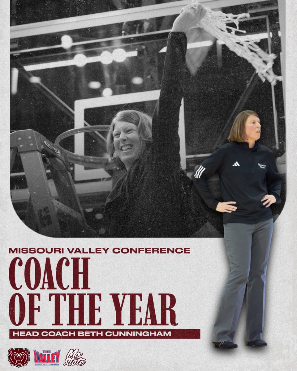 MoStateWBB's tweet photo. Picked Fifth. Finished First. 😤

Head Coach Beth Cunningham is your MVC Coach of the Year ‼️

🔗 https://t.co/adkA7BdtPS

#LadyBears | #MoState https://t.co/Ee0DGc02bn