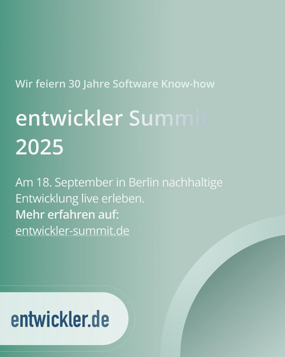 Perfektioniere nachhaltige Softwareentwicklung mit unseren Tipps. Mehr dazu findest du hier: 👉 entwickler.de/reader/reading…
Außerdem erwarten dich auf dem entwickler Summit am 18.09.2025 spannende Diskussionen zu diesem &amp; vielen weiteren Themen! entwickler-summit.de