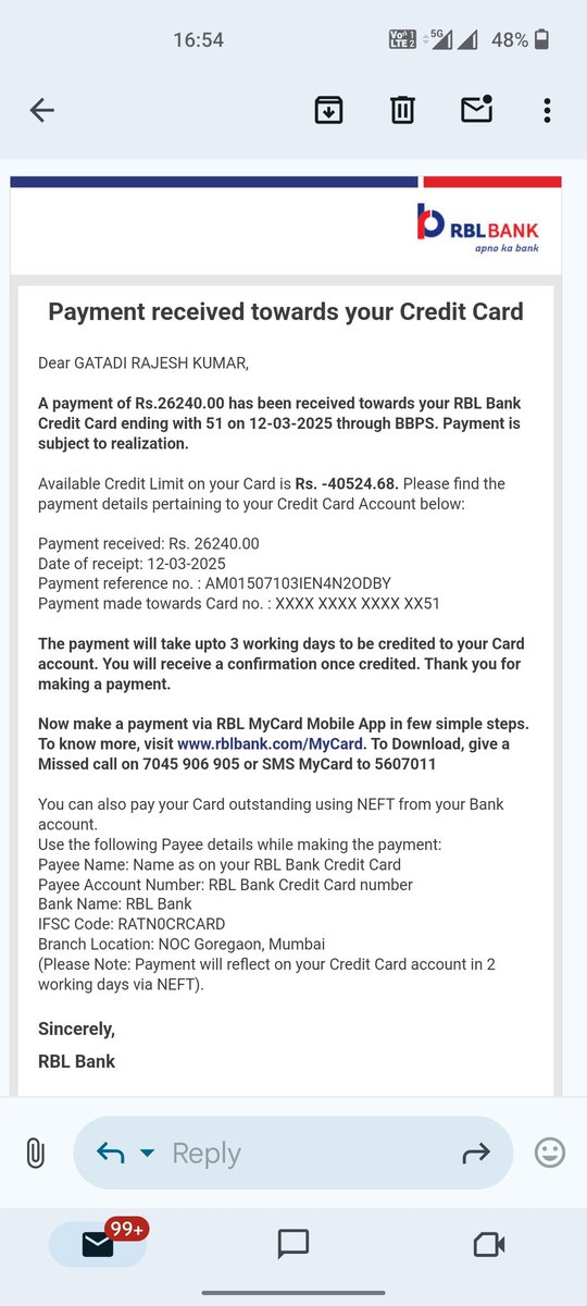 <a href="/rblbank/">RBL Bank</a> <a href="/RBLBankCares/">RBL Bank Cares</a> <a href="/RBI/">ReserveBankOfIndia</a> <a href="/RBIsays/">RBI Says</a> 
My last number 5151.I am unable to making the payment RBL BANK. Because of my financial crises already i informed to bank..today recovery agents making my payment and funding with my card without my permission...pls take action on this issue