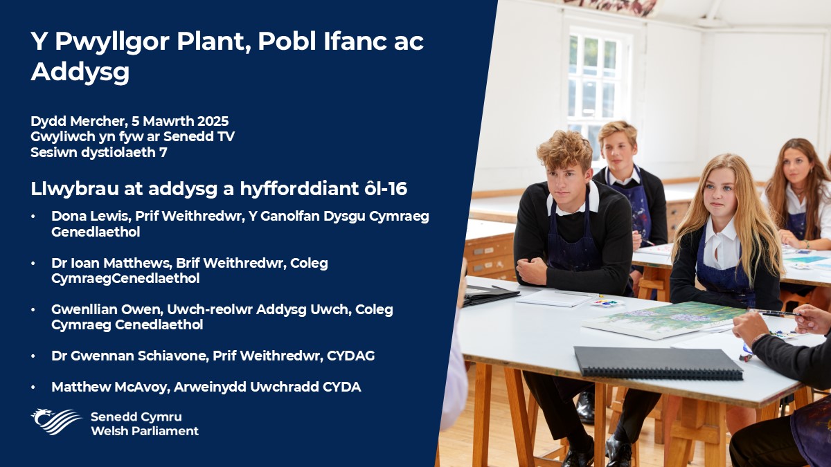🕤Ymunwch â ni am 09.30
Mae gennym gynrychiolwyr o'r Ganolfan Dysgu Cymraeg Genedlaethol; <a href="/colegcymraeg/">Coleg Cymraeg</a>; <a href="/CYDAG_CYMRU/">CYDAG</a> yn rhoi tystiolaeth ar gyfer ein hymchwiliad i lwybrau at addysg a hyfforddiant ôl-16
📑Agenda: busnes.senedd.cymru/ieListDocument…
📺Senedd.TV
