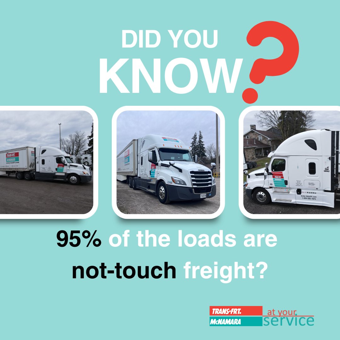 TransFrt's tweet image. 🚛 Did you know? 95% of our loads are no-touch freight! 🙌 This means drivers focus on driving while minimizing the risk of injury or cargo damage during handling. Another way TFM prioritizes efficiency and safety on the road! 🛣️💪

#TFM #TransfrtMcNamara #SpringFoward