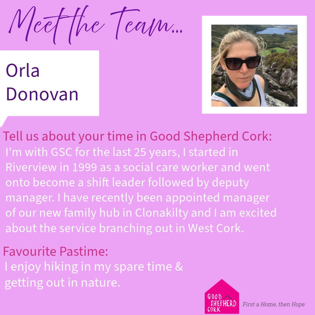 Meet the Team…
Over the next few weeks we are excited to introduce our staff members across all GSC services who make Good Shepherd Cork the wonderful place that it is. 

Today, we introduce Orla Donovan 👏