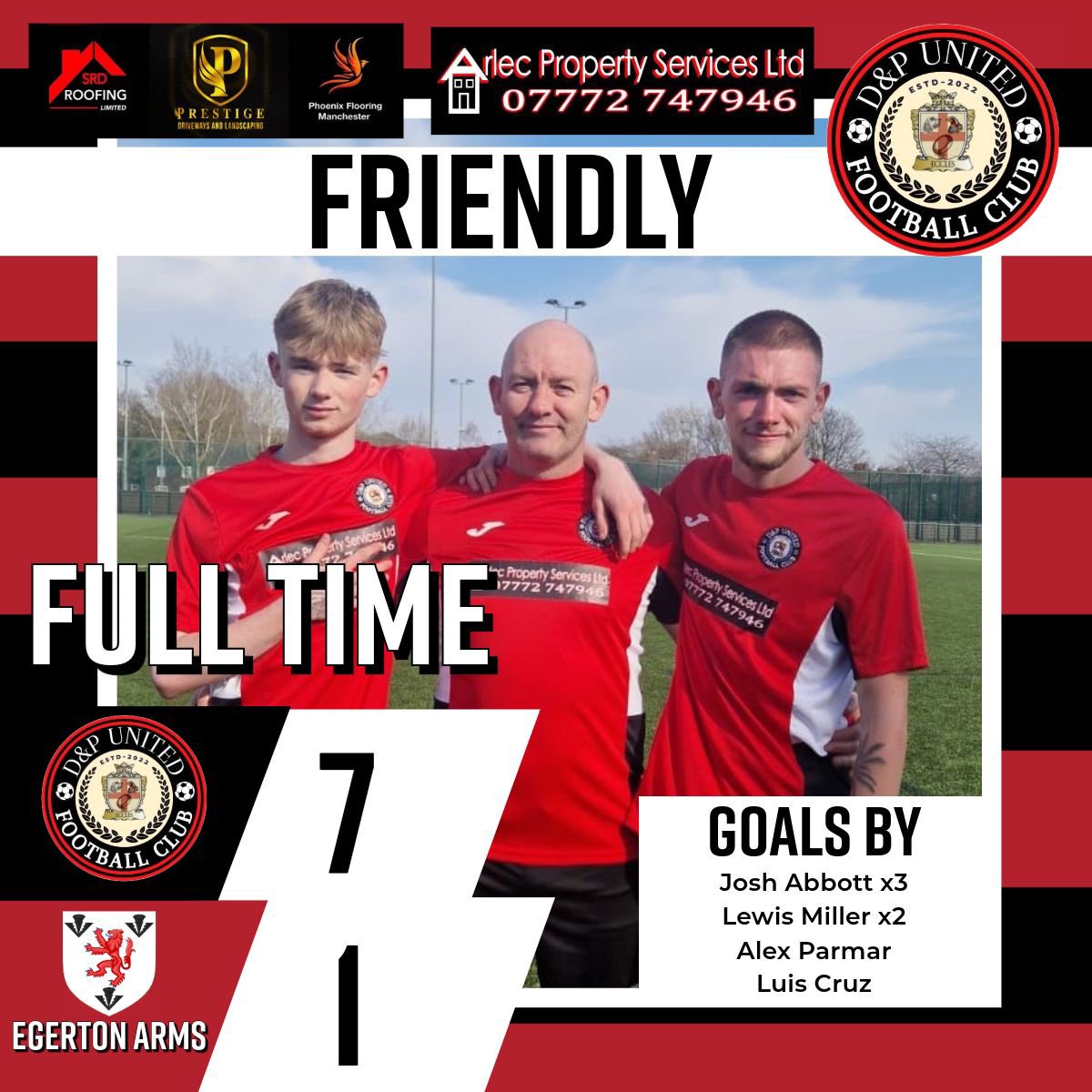 Pre Season - Game Four 🔴⚫️ 

Yet another solid performance from the D&amp;P boys which secured our third win of this years pre-season campaign 👏🏼 

Club Sponsors;
Arlec Property Services Ltd
SRD Roofing Limited
Prestige driveways and landscaping Ltd
Phoenix Flooring Manchester