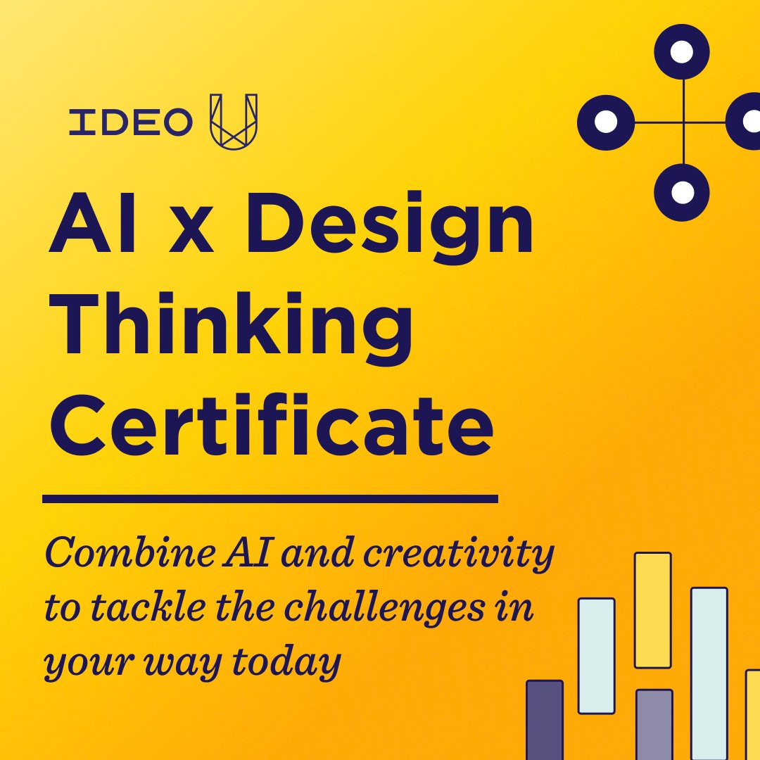 NEW from IDEO U: Our 8-week AI x Design Thinking Certificate Program. 

Limited-time offer: Save $300 when you enroll by April 9th. Enroll now to save your spot! ideo.in/41FTD9N