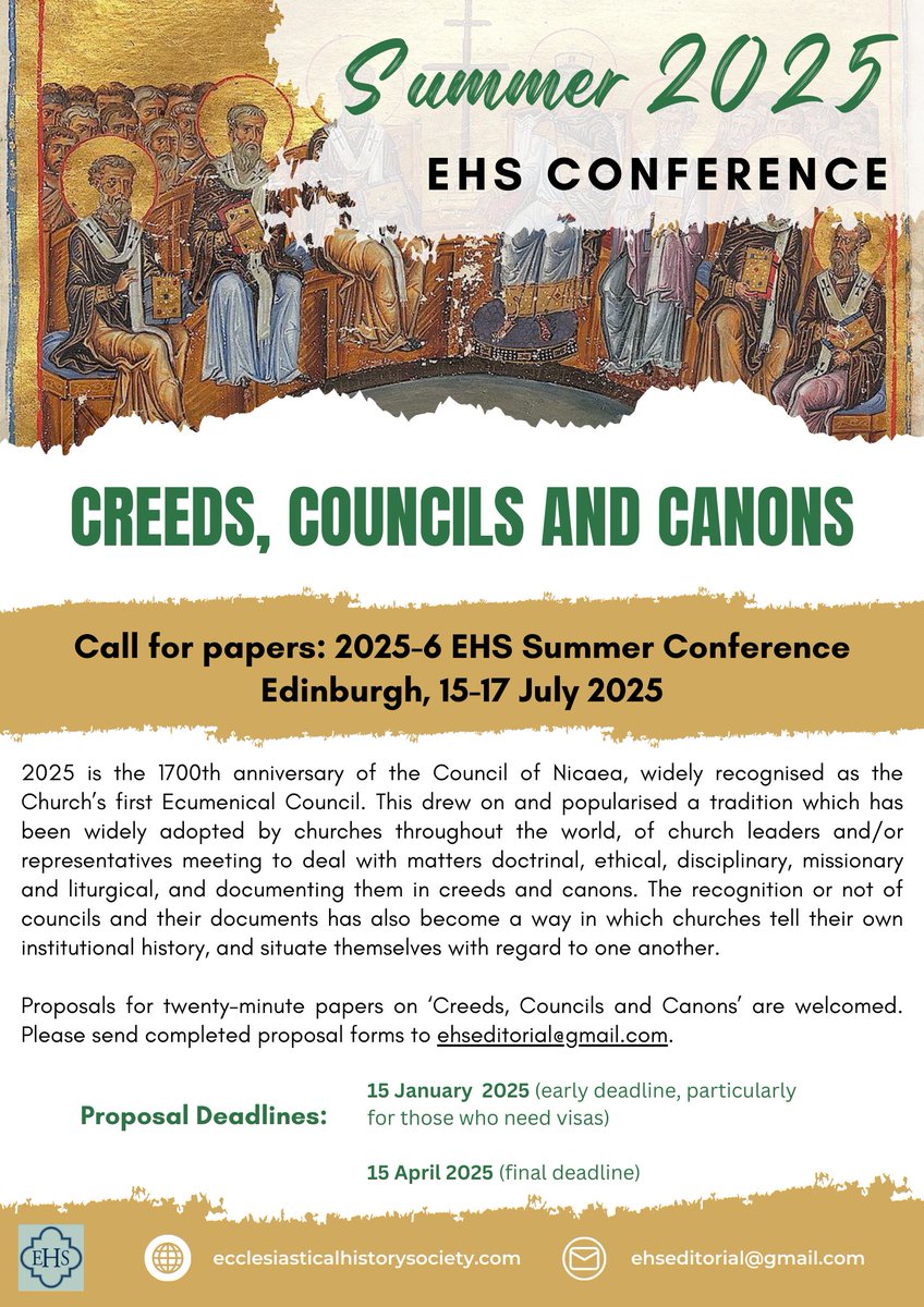 Join us for our Summer Conference 15-17 July in Edinburgh!

Apply to give a paper by 15 April: ecclesiasticalhistorysociety.com/25-26-summer-c…