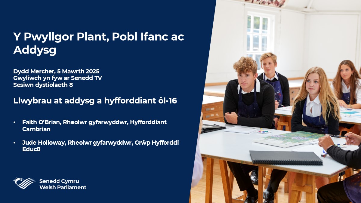 Y Pwyllgor Plant, Pobl Ifanc ac Addysg (@seneddplant) on Twitter photo đź•™10.45 Nesaf, rydym yn clywed tystiolaeth ar gyfer ein hymchwiliad i lwybrau at addysg a hyfforddiant Ă´l-16 gan <a href="/CTCwbl/">Cambrian Training</a> ac <a href="/Educ8_Wales/">Educ8 Training Ltd</a>
📑Agenda: busnes.senedd.cymru/ieListDocument…
📺Gwyliwch y sesiwn yn fyw ar Senedd.TV 🕙10.45 Nesaf, rydym yn clywed tystiolaeth ar gyfer ein hymchwiliad i lwybrau at addysg a hyfforddiant ôl-16 gan <a href="/CTCwbl/">Cambrian Training</a> ac <a href="/Educ8_Wales/">Educ8 Training Ltd</a>
📑Agenda: busnes.senedd.cymru/ieListDocument…
📺Gwyliwch y sesiwn yn fyw ar Senedd.TV