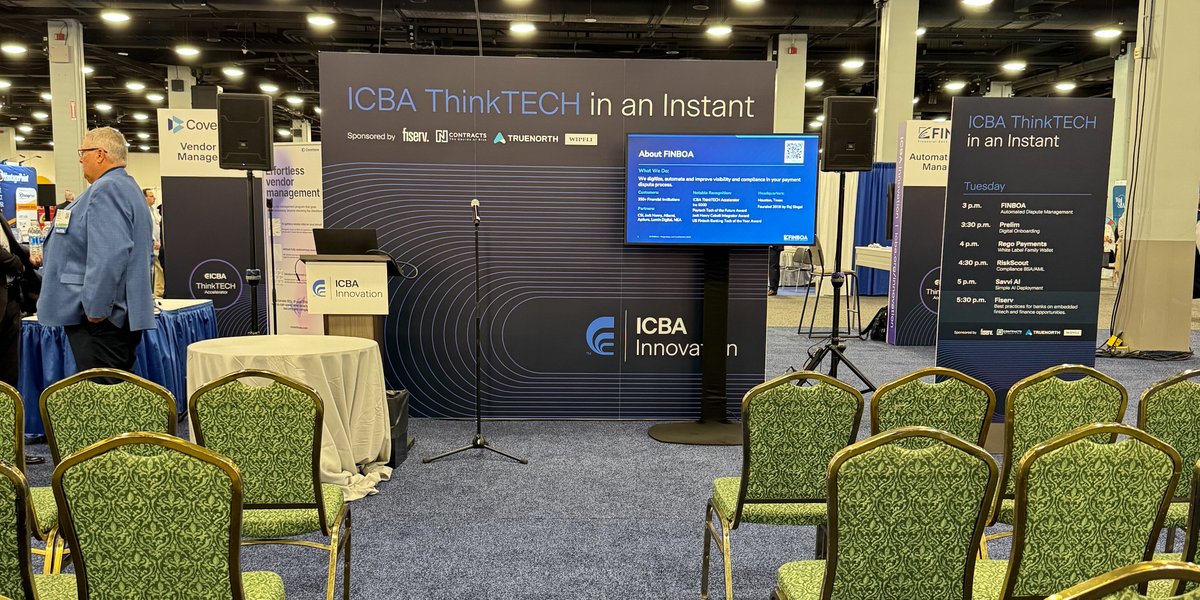 finboatweets's tweet photo. ๐ธ Community Bankers: Letโs Talk Payment Dispute Automation!
Find FINBOA at ICBA LIVE in the ThinkTECH Hub! Stop by our kiosk & chat with Dave Daniel for a quick demo on how automation boosts efficiency & ensures compliance.
#ICBALIVE #FINBOA #Automation #Compliance #ThinkTECH https://t.co/Rmm4z7pDzp