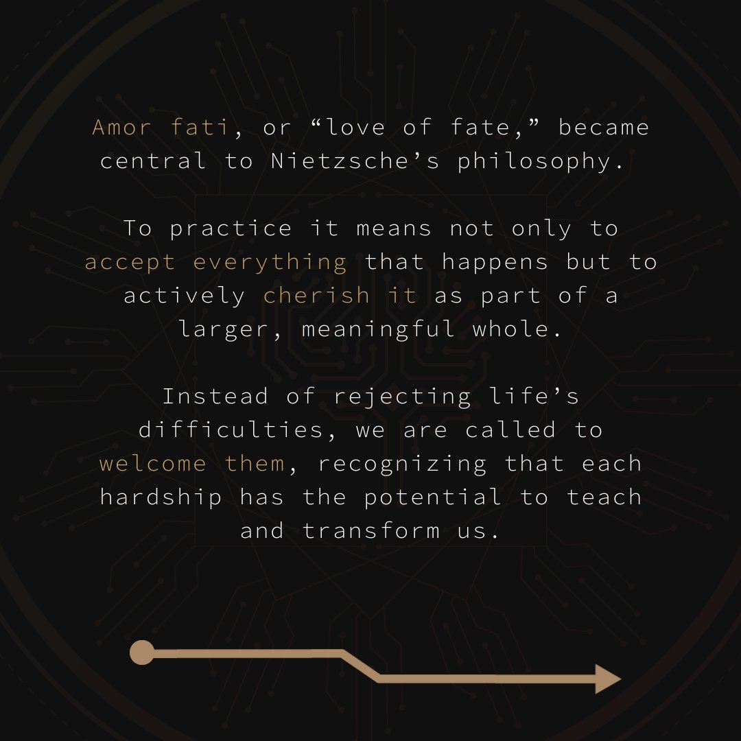 Designing_Mind's tweet photo. Nietzsche believed true greatness comes from fully embracing life—challenges and all—without resistance or regret. 

#philosophy #stoic #stoicism #nietzsche #friedrichnietzsche #amorfati #fate #loveyourfate https://t.co/oo8kOIQqh8