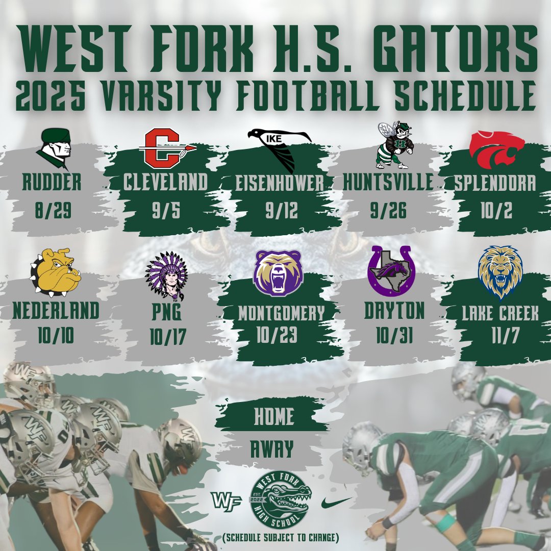 WFGatorFootball's tweet image. 2025 Varsity Football Schedule
#CHOMP
#EAT