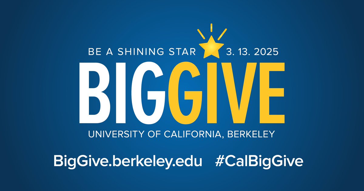 Be a shining star 🌟 this #CalBigGive, which starts tonight at 9 pm and runs through 9 pm on Thursday! We invite you to contribute during this 24-hour event to support our students and research.

givingday.berkeley.edu/giving-day/908…
